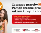 Dwoje uśmiechniętych dzieci z plastrem po szczepieniu HPV. Zachęta do ochrony przed rakiem.