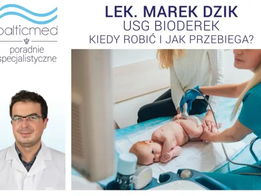 Lekarz wykonuje usg bioderek niemowlęcia. Dowiedz się, kiedy robić to badanie i jak przebiega.