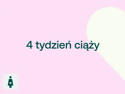 4 tydzień ciąży. Delikatny różowy tle z jasną sercem. Dwa małe kwadraty z ikonami.
