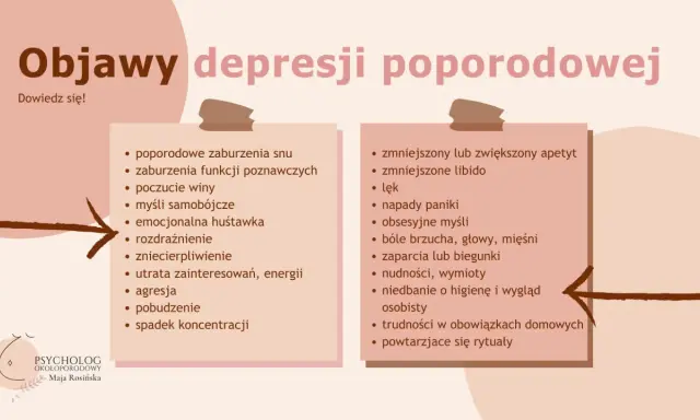 Objawy depresji poporodowej: zaburzenia snu, poczucie winy, lęk, napady paniki, trudności z koncentracją. Dowiedz się więcej.