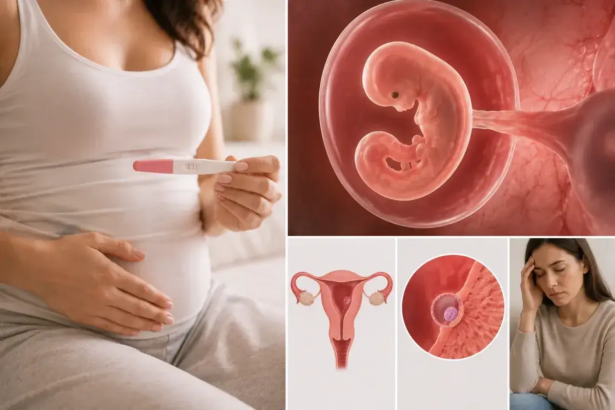 Ciąża: pozytywny test, zarodek w 5 tygodniu, macica, implantacja i objawy.